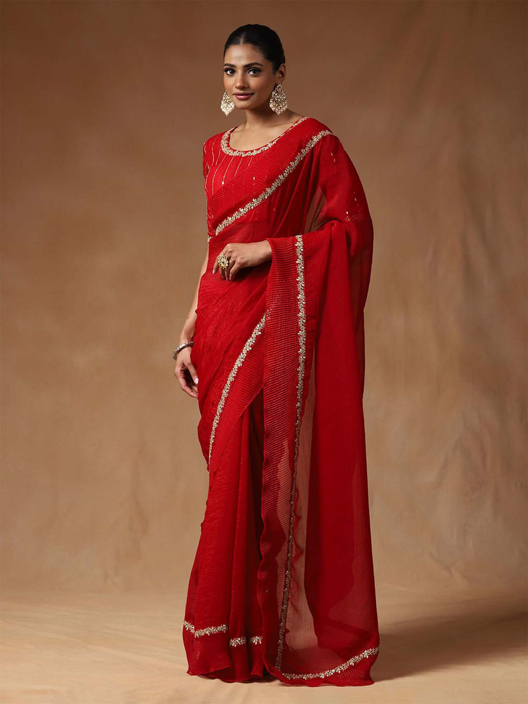 Saree Mall Heavy Work Saree with Beads & Stone Embellishments | Designer Party Wear & Wedding Saree for Women