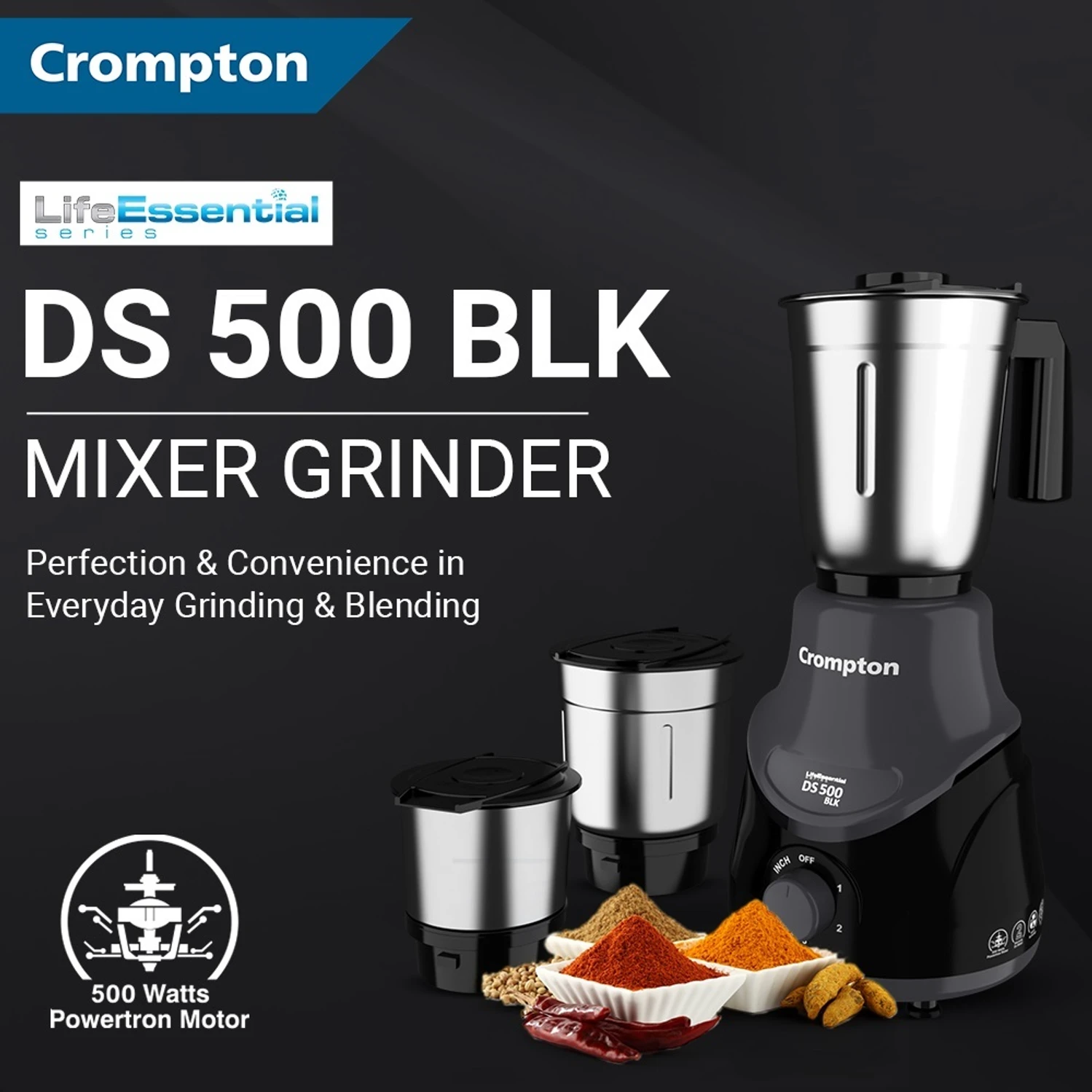Crompton DS 500 W Mixer Grinder (ACGM-DS500W3J BLK)