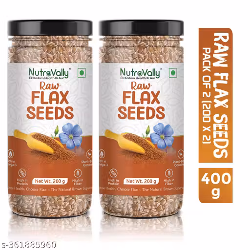 NutroVally Raw Flax Seeds combo Pack of 2| Alsi seeds | Tisi Seeds Loaded with Omega-3 Rich In Antioxidant Fiber, Calcium, and Protein | Helpful for Weight Loss Healthy Heart Good For Hair Growth & Skin Glow | Flax seeds 200x2_400g