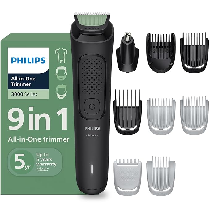 Philips India's No.1 Men's Trimmer | Single stroke beard trimming | 9-in-1 All in One Grooming Kit- Face, Hair & Body| Ear/Nose Trimmer attachment | Intimate Comb | 5yrs* warranty | MG3927