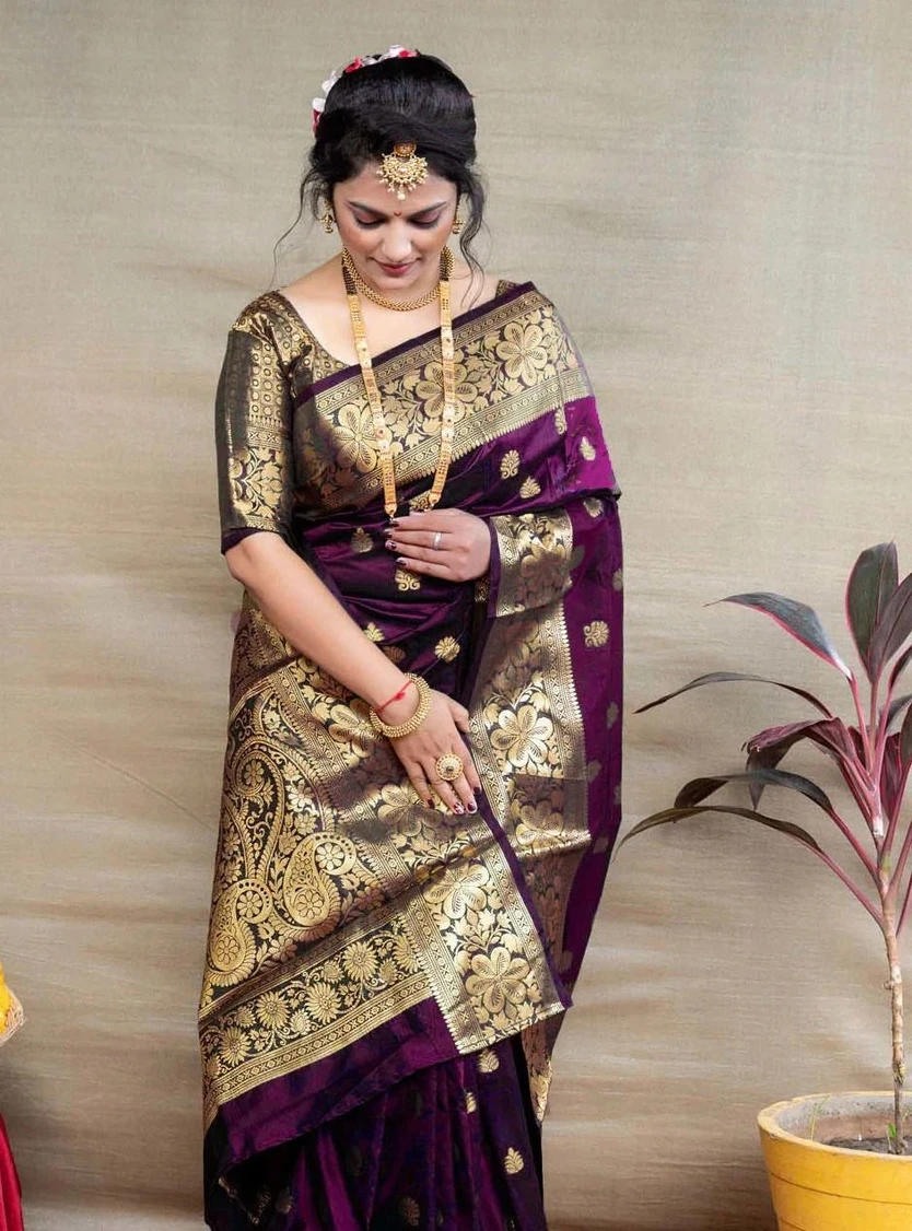 Abhilipsa Woven Banarasi Silk Blend, Pure Silk Saree (Magenta)