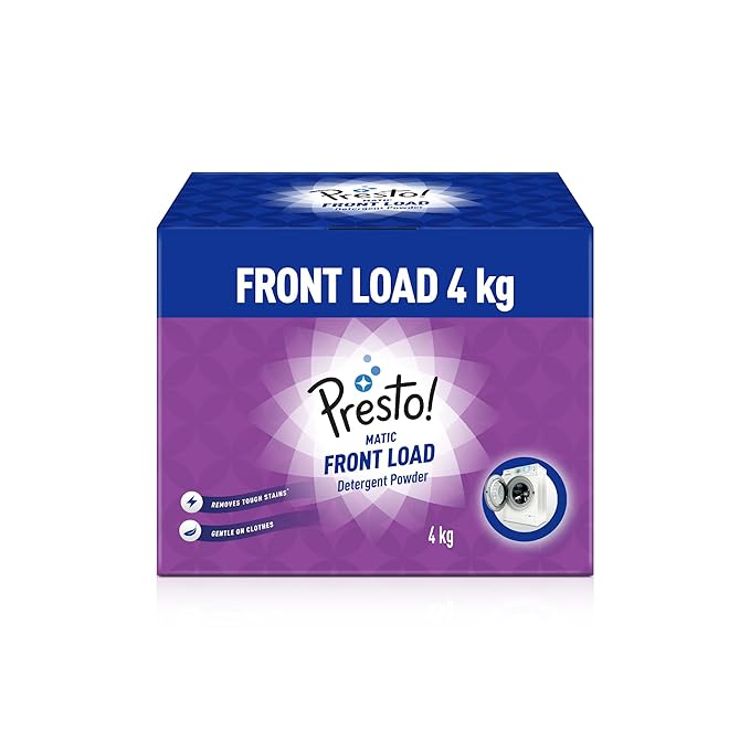 Amazon Brand - Presto! Matic Front Load Detergent Powder - 4 kg |1kg X 4 packs | Tough on Stains | Safe and Gentle on Fabrics | Refreshing Floral Fragrance |Bleach-free and Phosphate-free
