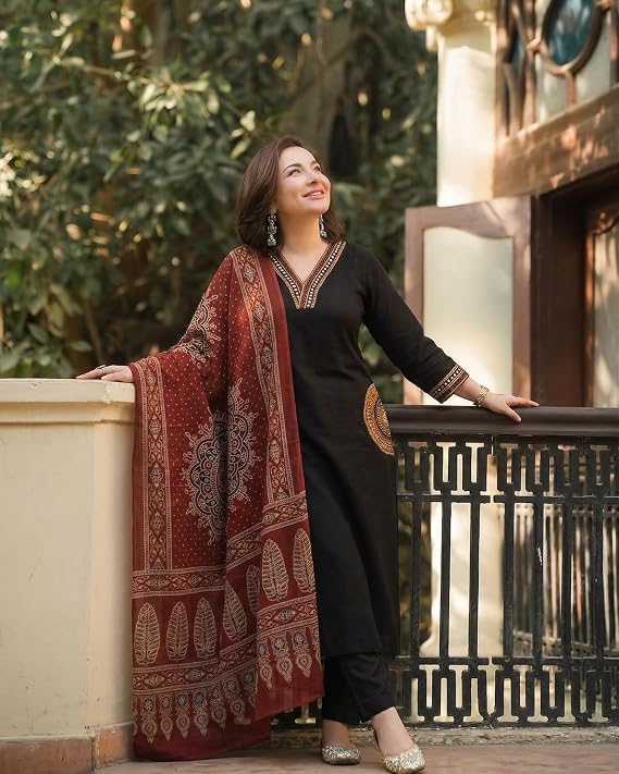 ANNI Designer Women's Rayon Viscose Straight fit Printed Embroidered Kurta with Pant & Dupatta | Ethnic Kurta Set for Women | Daily, Office & Festive Traditional