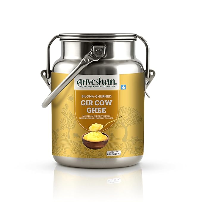 Anveshan A2 Gir Cow Ghee - 2.5L Dolchi | Traditional Bilona Method | Curd- Churned | Cultured | Pure and Nutural | Lactose and Gluten Free | Lab Tested