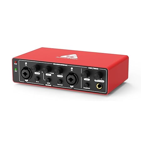 Audio Array AI-04 HD 2x2 Gen 3 Audio Interface | Premium Mic Pre-Amps | 48V Phantom Power | 24bit/192kHz Hi-Fi Recording | XLR/MIC/LINE inputs | Plug & Play-No Drivers | 2 in 3 out | Metal Body | Red
