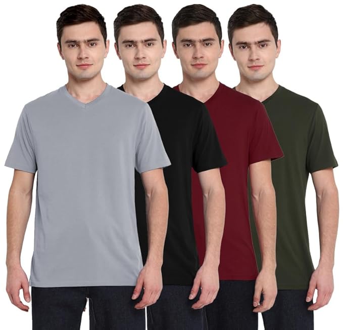 Aventura Outfitters Men's V Neck 100% Cotton Regular Fit T-Shirt (Pack of 4)