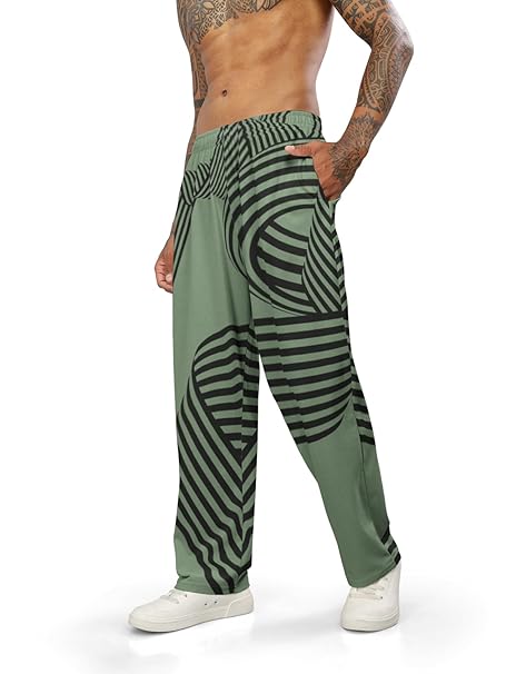 BULLMER Trendy Printed Cotton Blend Relaxed Fit Active/Casual Travel Wear Trackpants/Lowers for Men_Green_Large