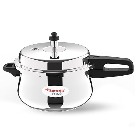 Butterfly Curve 5.5 Litres Stainless Steel Outer Lid Pressure Cooker | TRIPLY Base | Induction & Gas Stove Compatible | Triple Safety | ISI Certified | 5 Years Manufacturer's Warranty