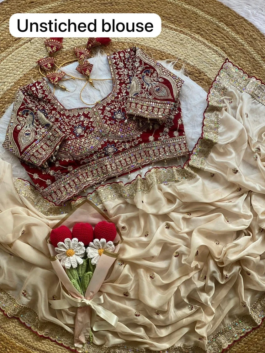 Chairupfashion Embroidered, Embellished Bollywood Satin Saree