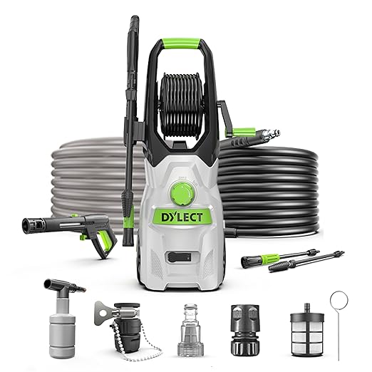 DYLECT Ultra Force Pro High Pressure Car Washer Pump(with Pressure Adjustment), 2200 Watts Motor, 220 Bars Pressure, 7.5L/Min Flow Rate, 8m Outlet Hose, Upright Design with Wheels with 11 Accessories