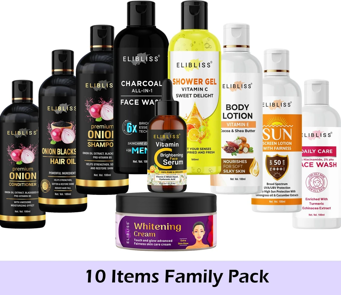 ELIBLISS 10-in-1 Family Combo Pack – Hair, Face & Body Care Essentials for Daily Use