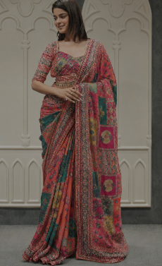 Ethnic Motifs Embroidered Poly Chiffon Heavy Work Saree