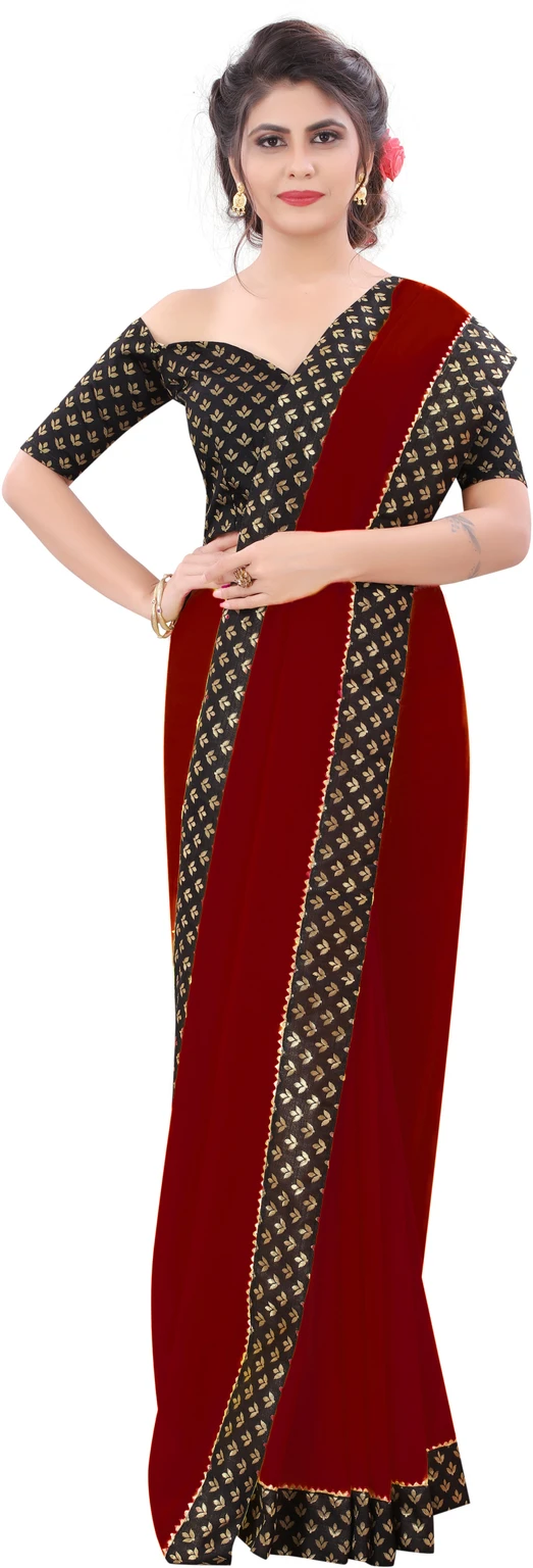 FIERTE Solid/Plain Bollywood Georgette, Chiffon Saree (Maroon)