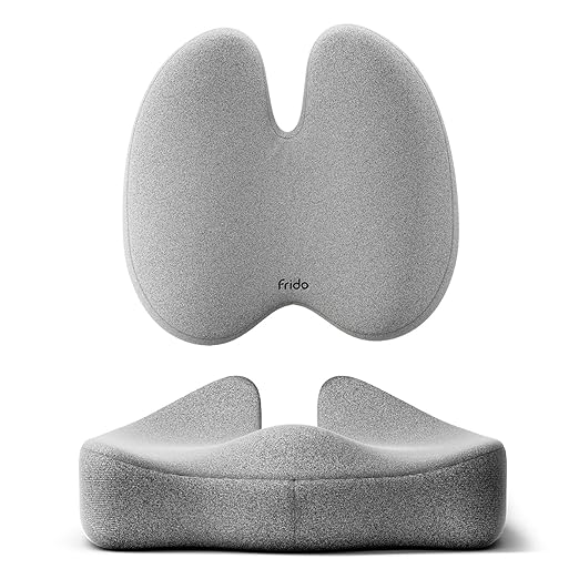 Frido Ultimate Pro Seat Cushion & Posture Corrector Backrest Cushion Combo | Relieves Back | Coccyx Pain | Hi-Per Foam Tech for Orthopedic Support | for Long Sitting Hours on Office/Home Chair | Grey