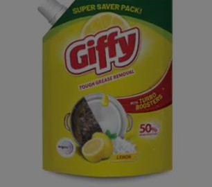 Giffy Liquid Dishwash Gel 2 Litre | Lemon and Active Salt | 50% More Effective | Tough Grease Removal Expert | Turbo Boosters | Mild fragrance | Removes Tough Malodour | Hand-Safe