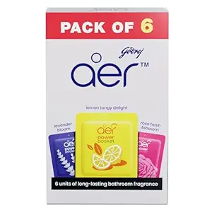 Godrej aer Power Pocket | Bathroom freshener – Assorted Pack of 6 | Lasts up to 30 days | Toilet freshener, 60g