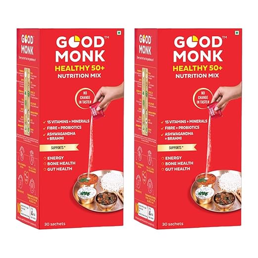 Good Monk Healthy 50+ Multivitamin for Senior Men & Women | For Energy, Bone & Gut Health | With Probiotics, Fibre, Ashwagandha, Vit. B12, C, D, Iron, Zinc | Add To Food - No Taste Change | 60 Sachets