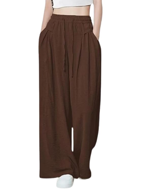 GRECIILOOKS High Waist Polycotton Trousers for Women – Flared Parachute Pants with Side Pockets | Casual Travel Cargo Pants (Available in Plus Size and Value Pack)