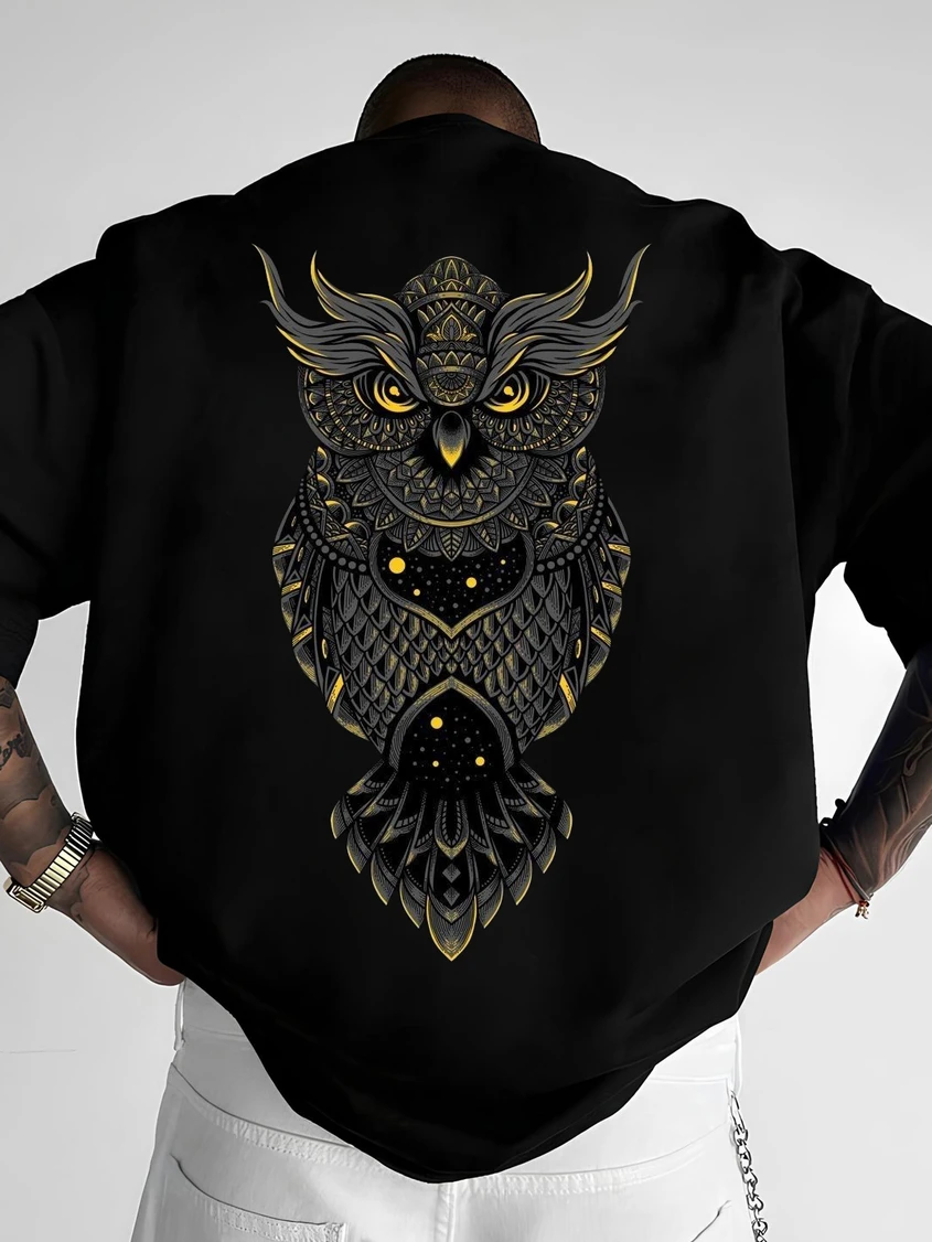 HADAR Men Graphic Print Round Neck Cotton Blend Black T-Shirt