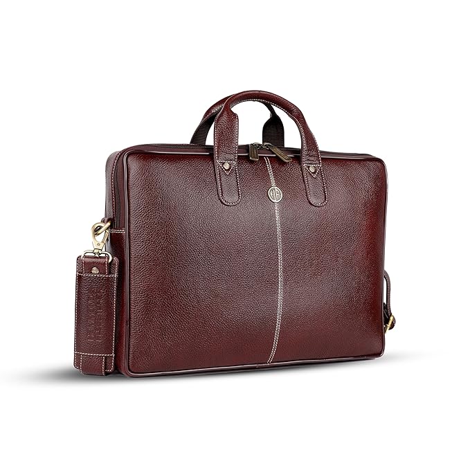 HAMMONDS FLYCATCHER Genuine Leather Office Bag for Men - 15.6 Inch Laptop Bag for Men for Professionals, Business Travelers - Adjustable Straps & Multiple Compartments - 1 Year Warranty - Brown