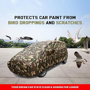 Ignis Waterproof Car Cover with Mirror & Antenna Pockets, Jungle Print Army Design, 4x4 American Matty, Triple Stitched, Compatible with Maruti Ignis (2012 to 2024)