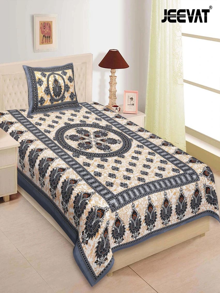 Jeevat Cotton Single Flat 144 TC Jaipuri Prints 1 Bedsheet