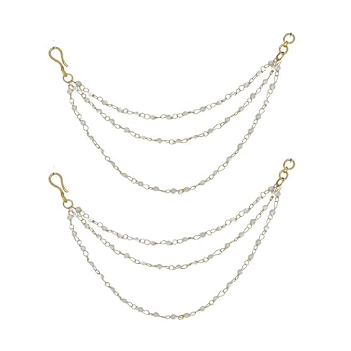 JWELLA Gold-Plated Triple-Layered Pearl Hair Chain – Elegant Hair Accessory for Weddings and Festive Occasions