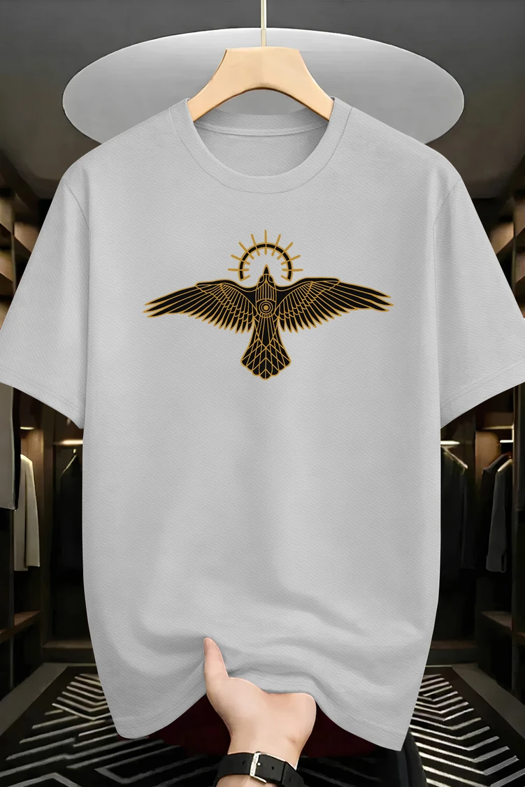 KAJARU Men Printed Round Neck Cotton Blend White T-Shirt