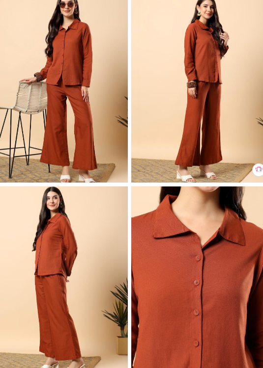 KALINI Solid Shirt with Palazzos