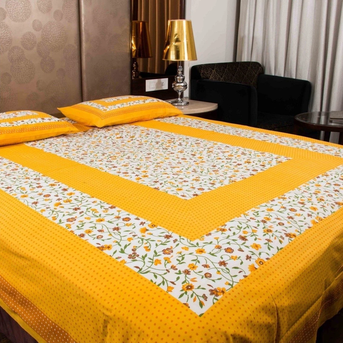 Leo Creation Cotton Double Flat 144 TC Jaipuri Prints 1 Bedsheet with 2 Pillow Covers