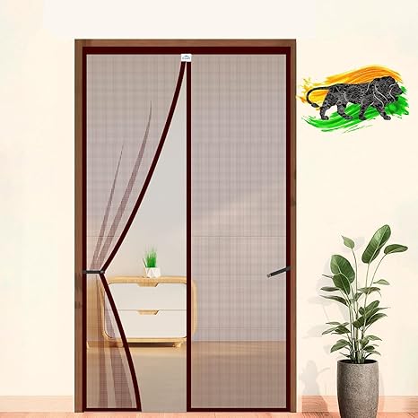 LifeKrafts Polyester Magnetic Mosquito Net for Door | Mosquito Curtain for All Door Types & Sizes | Auto-Closing Insect Screen to Keep Mosquito Out (205x85 cm, Brown)