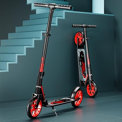 Lifelong Kick Scooter | Scooter for Kids 6-12 Boys & Girls | Foldable Adjustable Height Kick Scooter | 100 Kg Capacity | Big Wheels | Rear Brake | Outdoor Ride Gift for Kids (Black & Red)