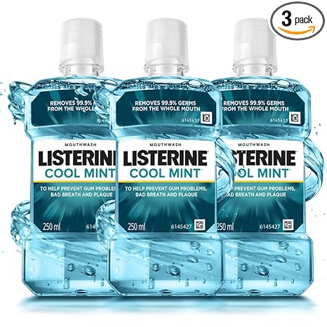 Listerine Cool Mint Mouthwash Liquid, Removes 99.9% Germs, 250ml Combo Pack of 3 (Buy 2 Get 1 Free)