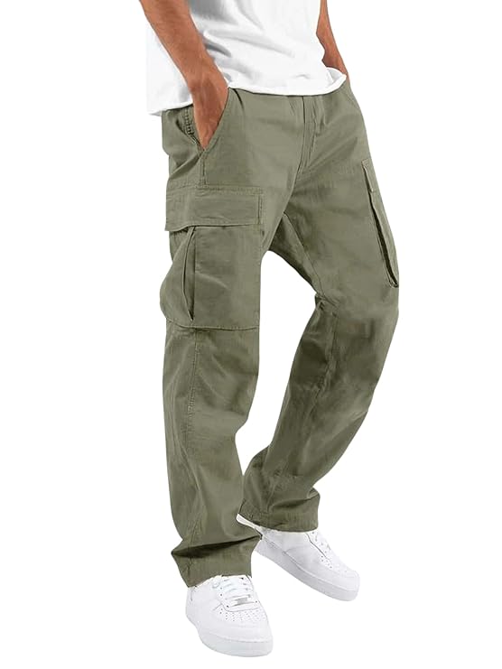 Lymio Cargo for Men | Cotton Cargo Pant | Drawstring Waist Pant (Also Available in Plus Sizes) (04-OliveGreen-L)