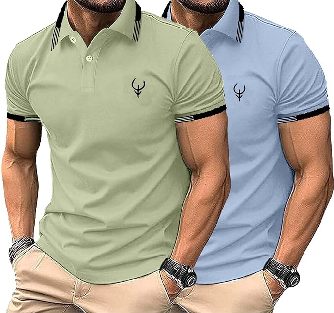 Lymio Polo T Shirt for Men | Men Casual T-Shirt | Polo Available in Combo Pack of 2 (Polo-41-42-SkyBlue-Pista-2XL)