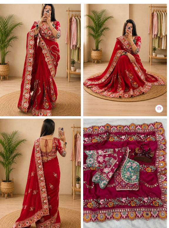 M.G.A.G Embellished Mirror Work Silk Blend Heavy Work Saree
