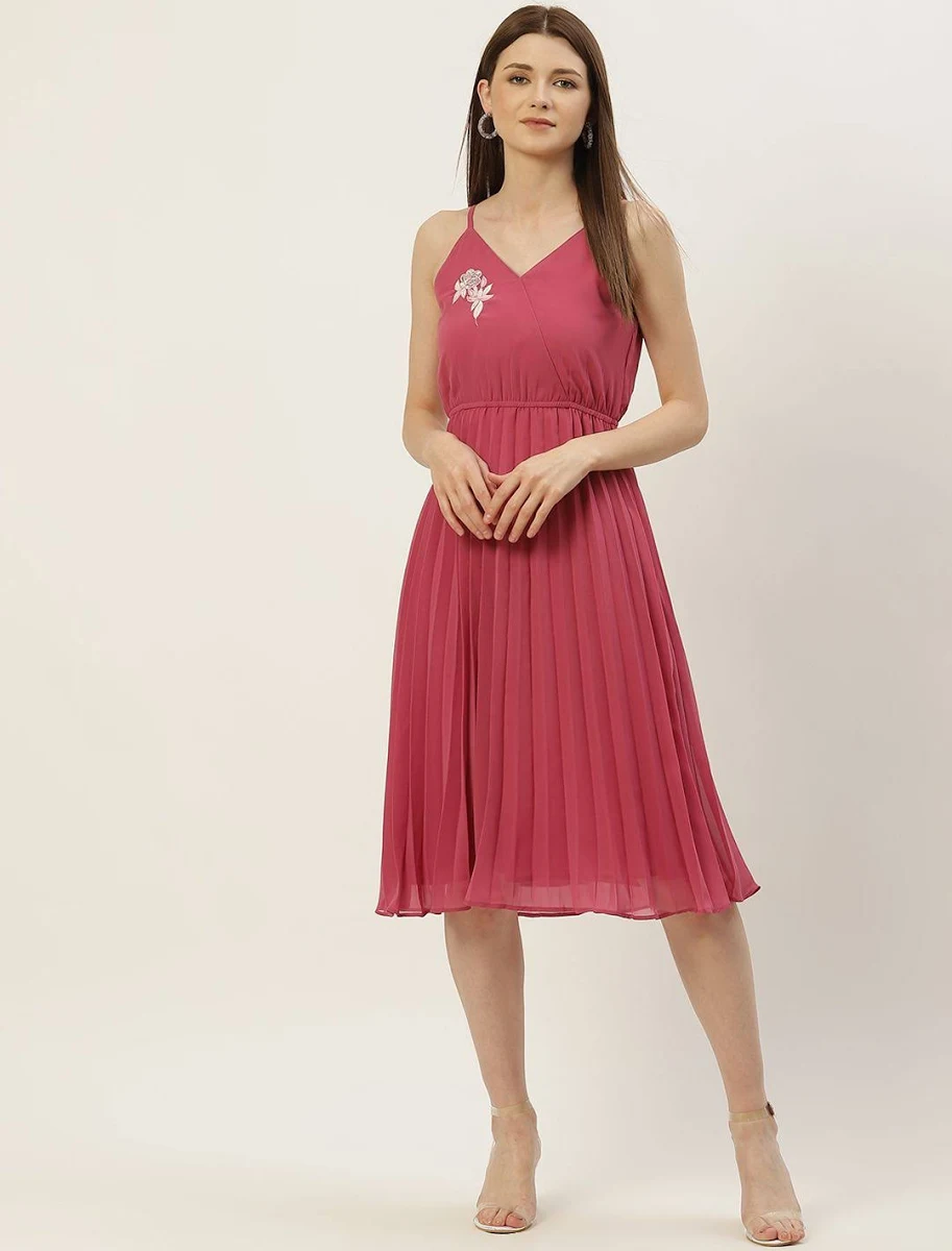 Myntra aayu Self Design A-Line Maxi Tiered Dress