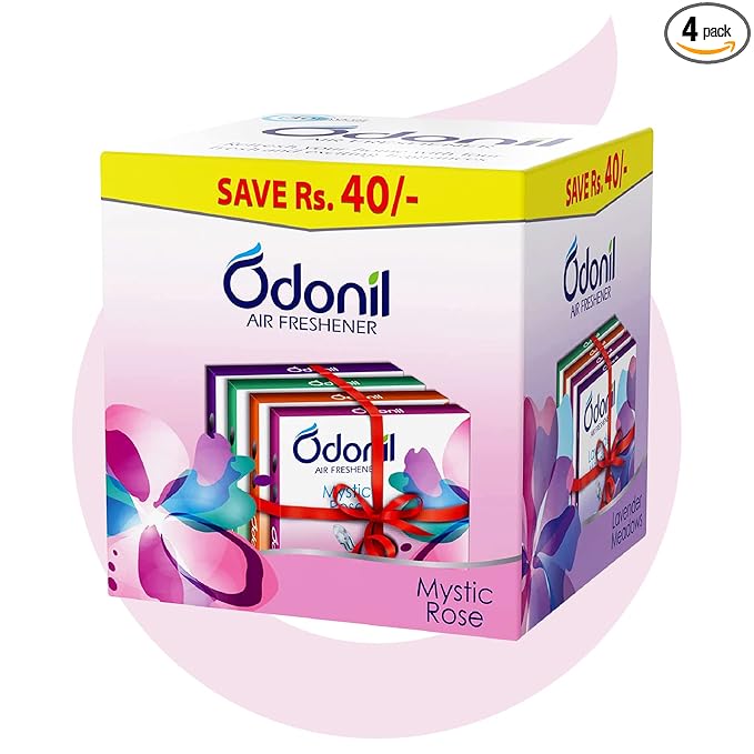 Odonil Bathroom Air Freshener Blocks 192g (48g x 4) | Mixed Fragrances (Jasmine, Lavender, Orchid, Rose)| Long Lasting 30 Day Freshness | Removes Mal Odours