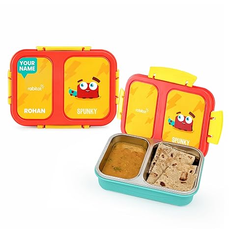 rabitat Yumzee Personalized Kids Lunch Box 750ml – Leakproof Stainless Steel Bento Tiffin for School, Boys & Girls | BPA-Free, Food-Grade Steel, Easy-Open Lock | 2-Year Brand Warranty | Spunky