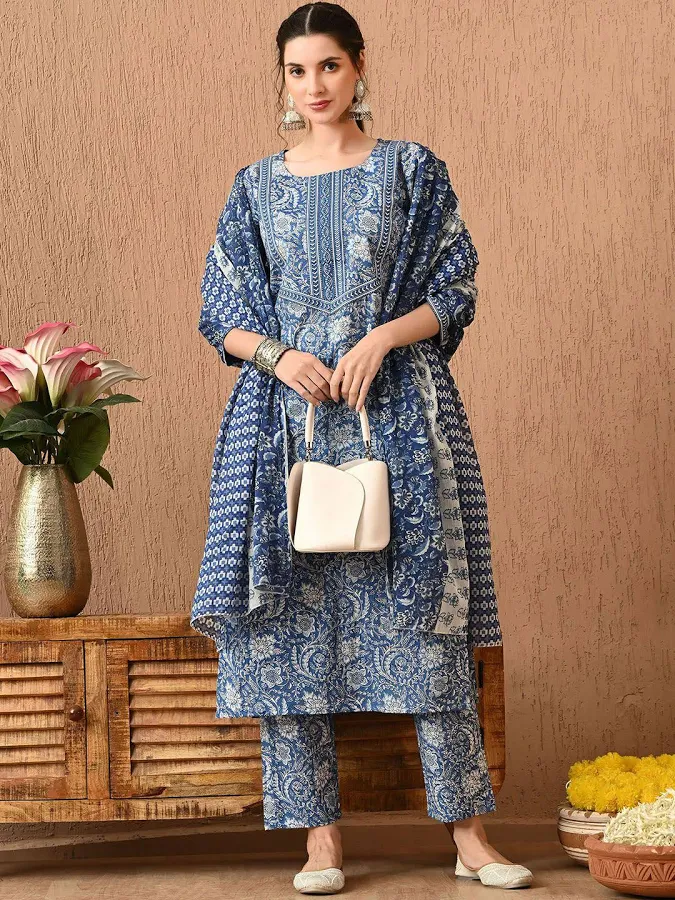Sangria Bandhani Printed with Embroidered A-Line Kurta with Leheriya Printed Dupatta