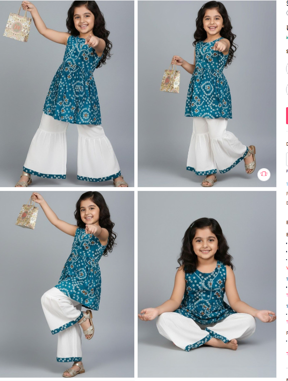 Sangria Girls Bandhani Printed Round Neck Pure Cotton Kurta With Sharara