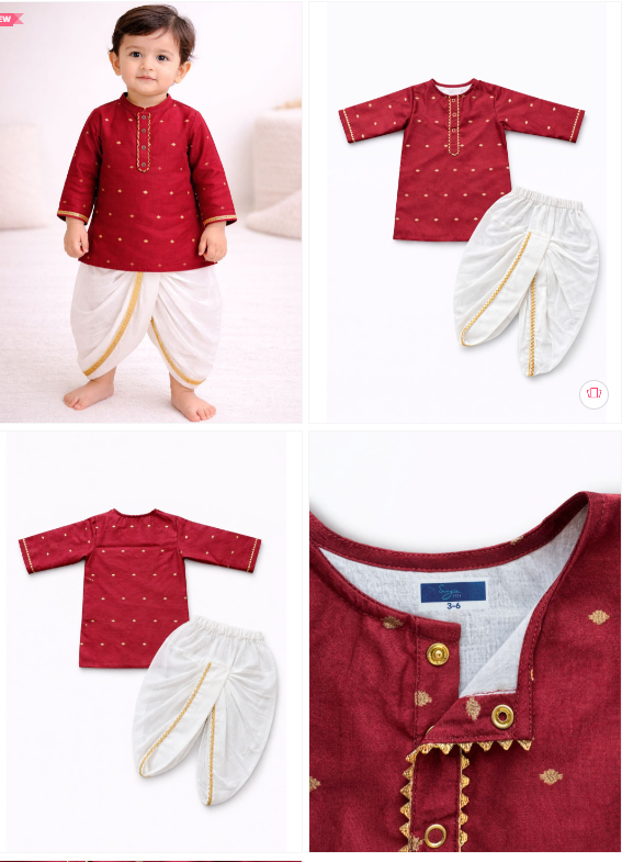 Sangria Infant Boys Printed Pure Cotton Round Neck Kurta & Dhoti Pants