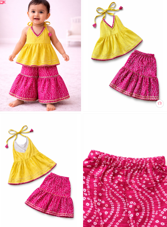 Sangria Infants Girls Pure Cotton Halter Neck Kurta & Sharara