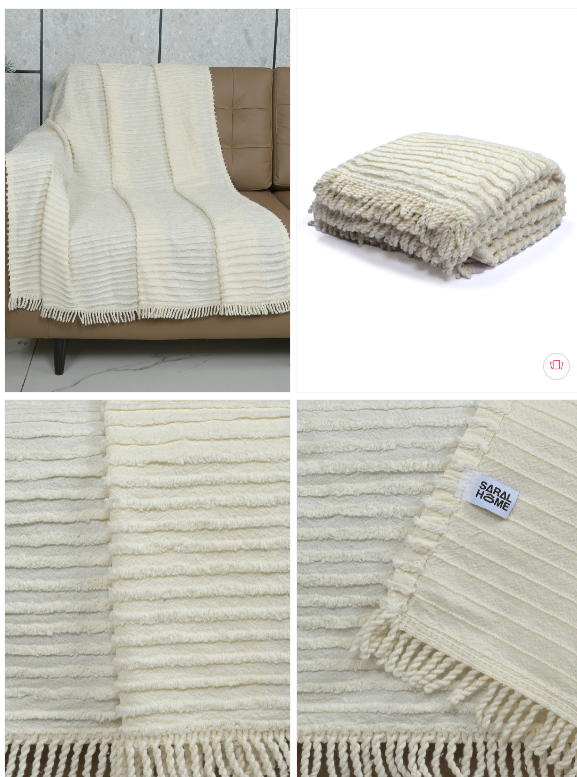 Saral Home Off White Self-Design Cotton Sofa Throw