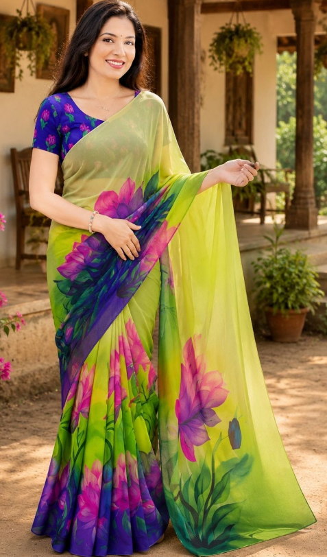 SARASWATI SILK MILLS Floral Poly Georgette Saree