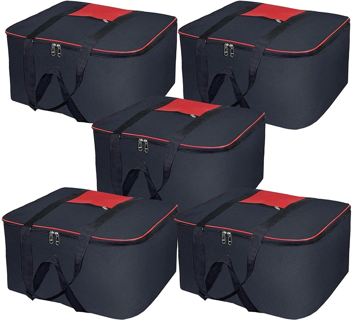 Shaping Fabric Underbed Storage Bag Cloth Organiser with Zippered Closure and Handle Pack of 05