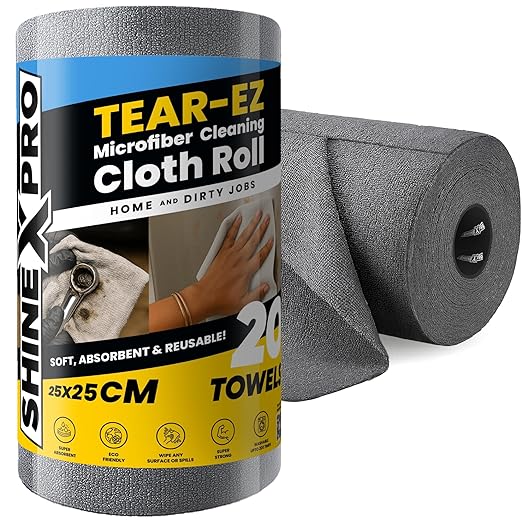 ShineXPro Microfiber Cleaning Cloth Roll, 20Pcs, 4000 Times Washable - 10X Cheaper Than Paper Kitchen Towel Roll - Ultra Absorbent Lint Free Microfiber Cleaning Cloth for Kitchen - Tearable, Reusable