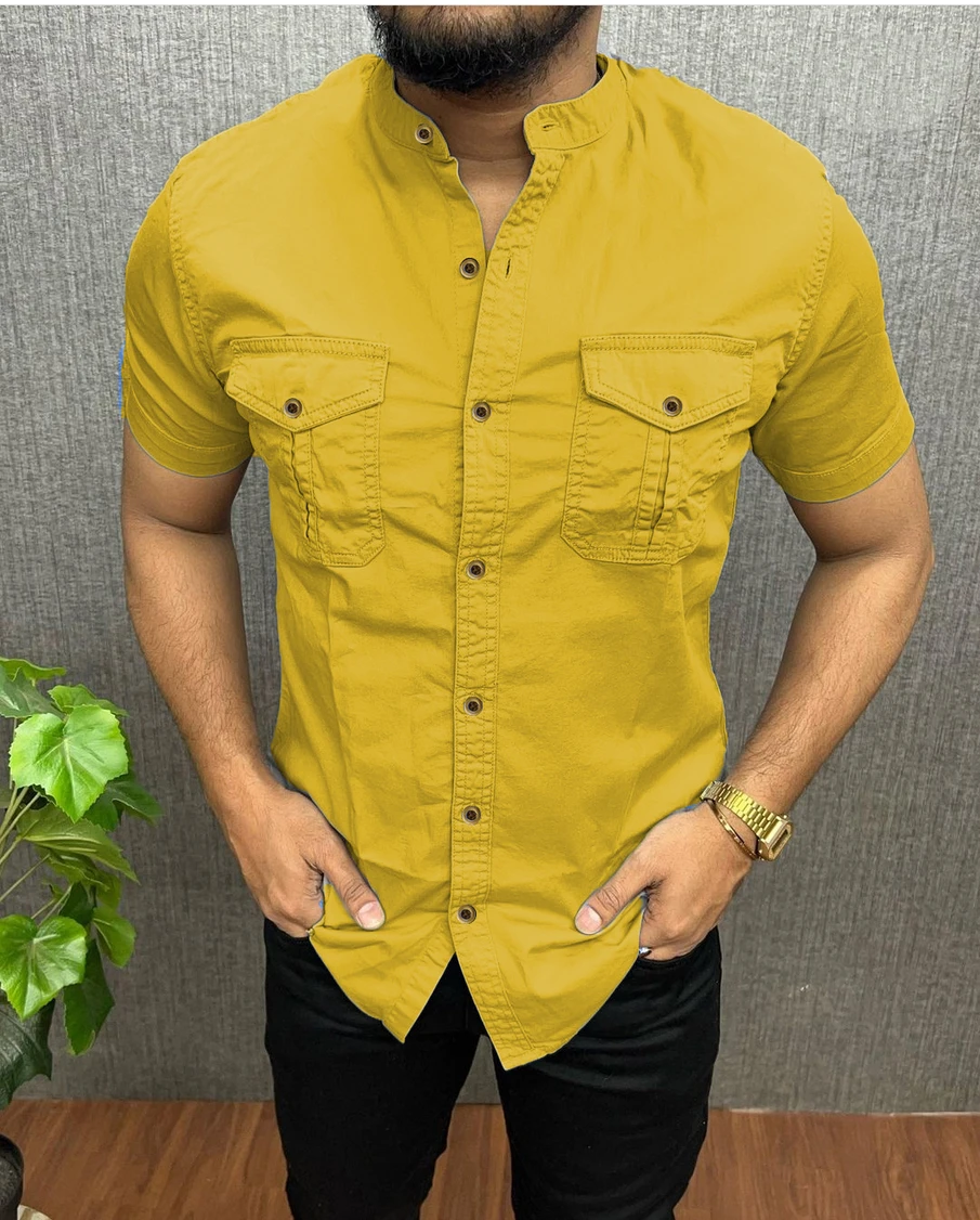 SHIRTZONE Men Regular Fit Solid Mandarin Collar Casual Shirt