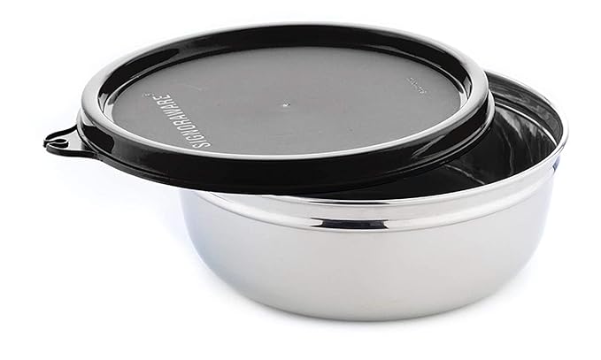 Signora Ware Classic Serving Bowl Stainless Steel With Lid, 200 Ml, Black