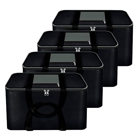 Storite 4 Pack Moisture Proof Nylon Large Size Foldable Underbed Storage Bag For Clothes, Blankets (54 x 46 x 28 cm) - Black, Rectangular